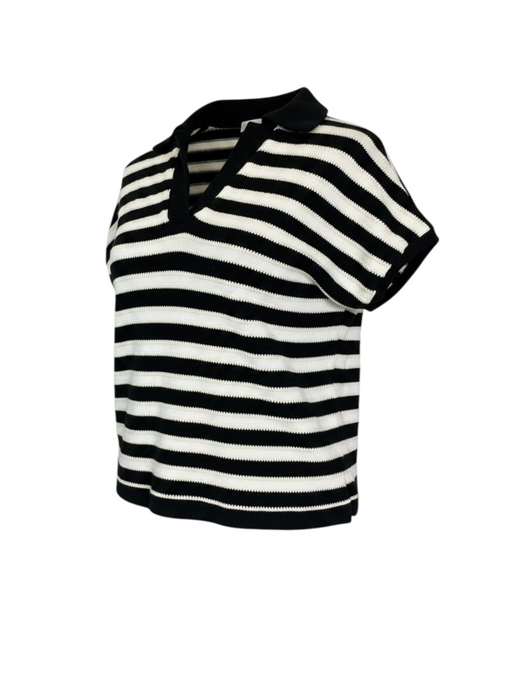 Madewell Black and White Striped Cotton Polo Shirt XXS